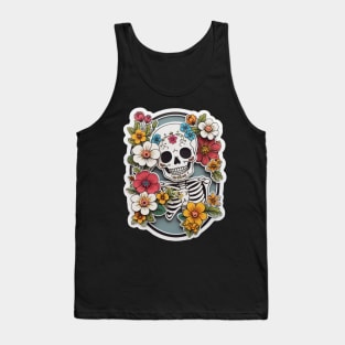 Cute floral kawaii skeleton No.12 Tank Top